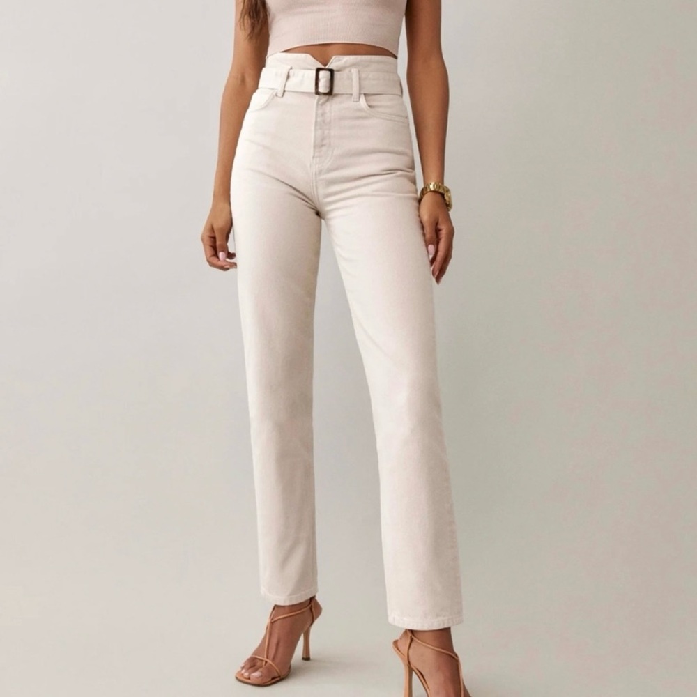 Reformation Cream Straight Leg Pants